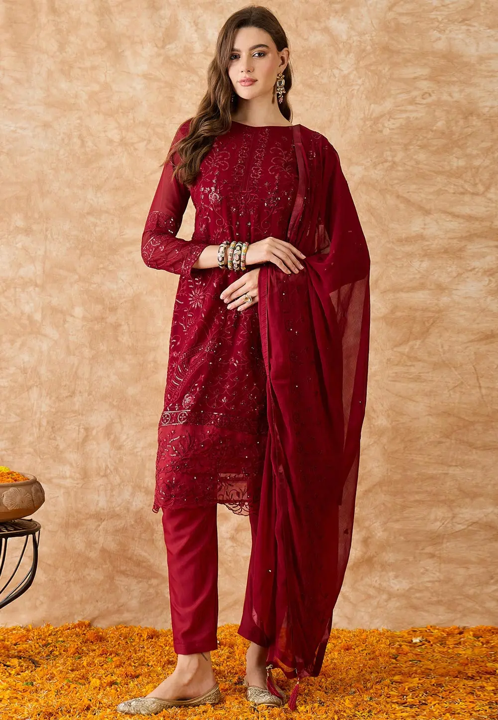 Maroon Georgette Pakistani Suit 301601