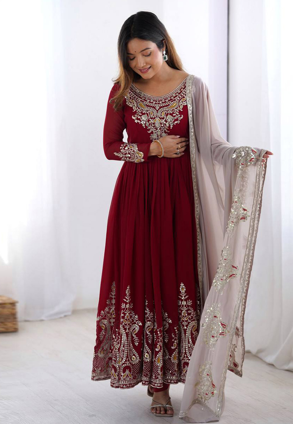 Maroon Georgette Readymade Anarkali Suit 309940