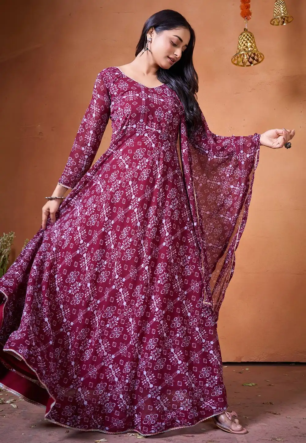 Maroon Georgette Readymade Anarkali Suit 293993