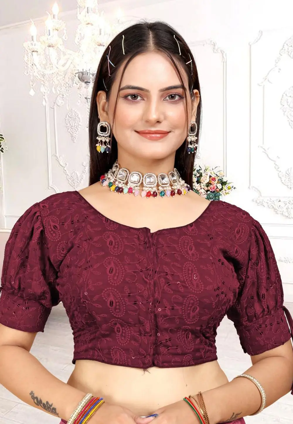 Maroon Georgette Readymade Blouse 304253