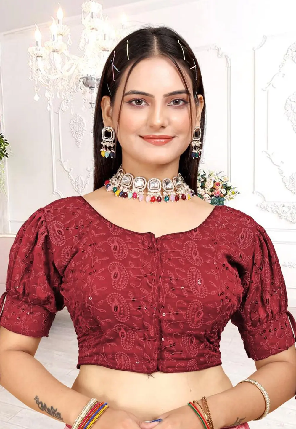 Maroon Georgette Readymade Blouse 304256