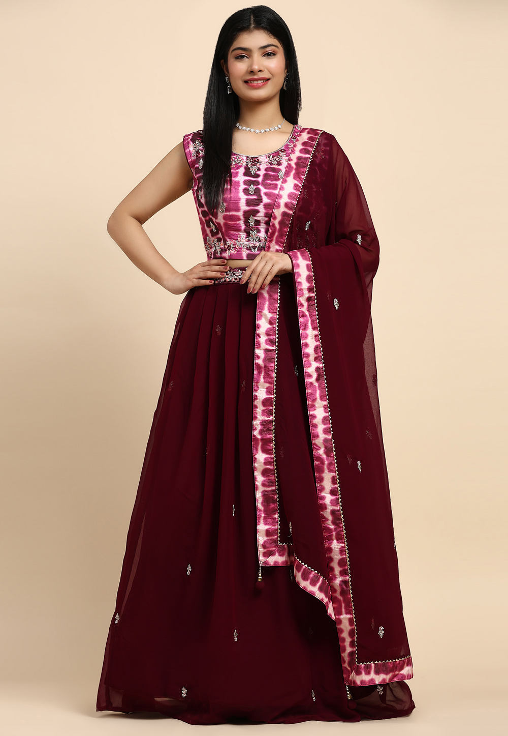 Maroon Georgette Readymade Lehenga Choli 287079