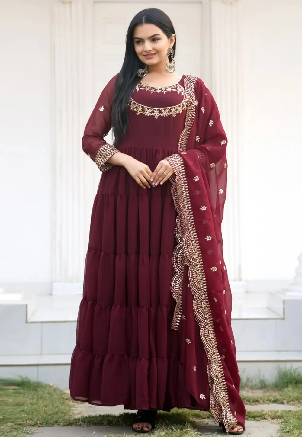 Maroon Georgette Readymade Long Anarkali Suit 301639