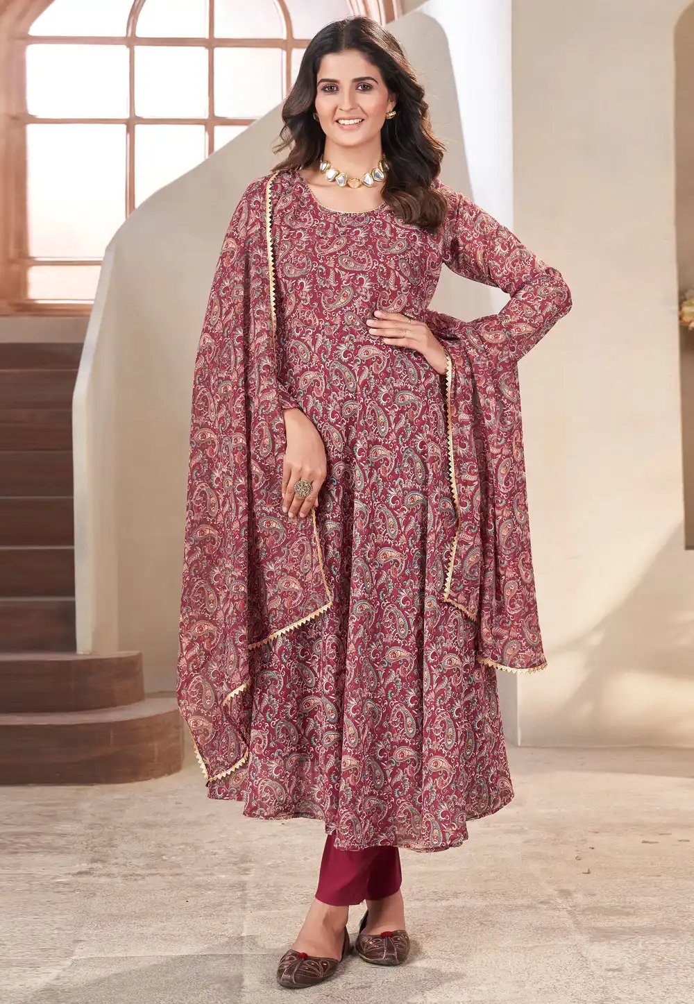 Maroon Georgette Readymade Pant Style Suit 290919