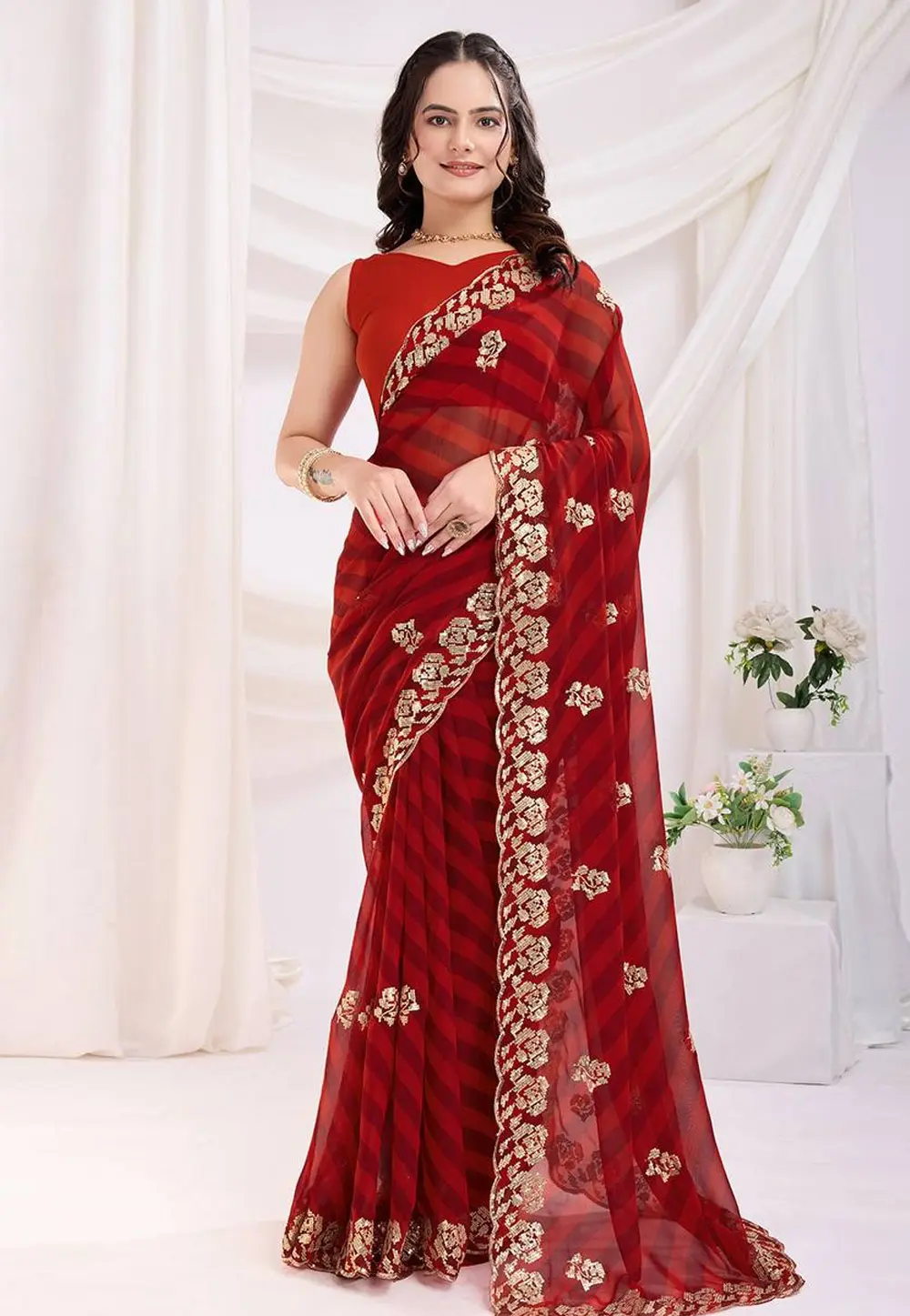 Maroon Georgette Saree With Blouse 303455