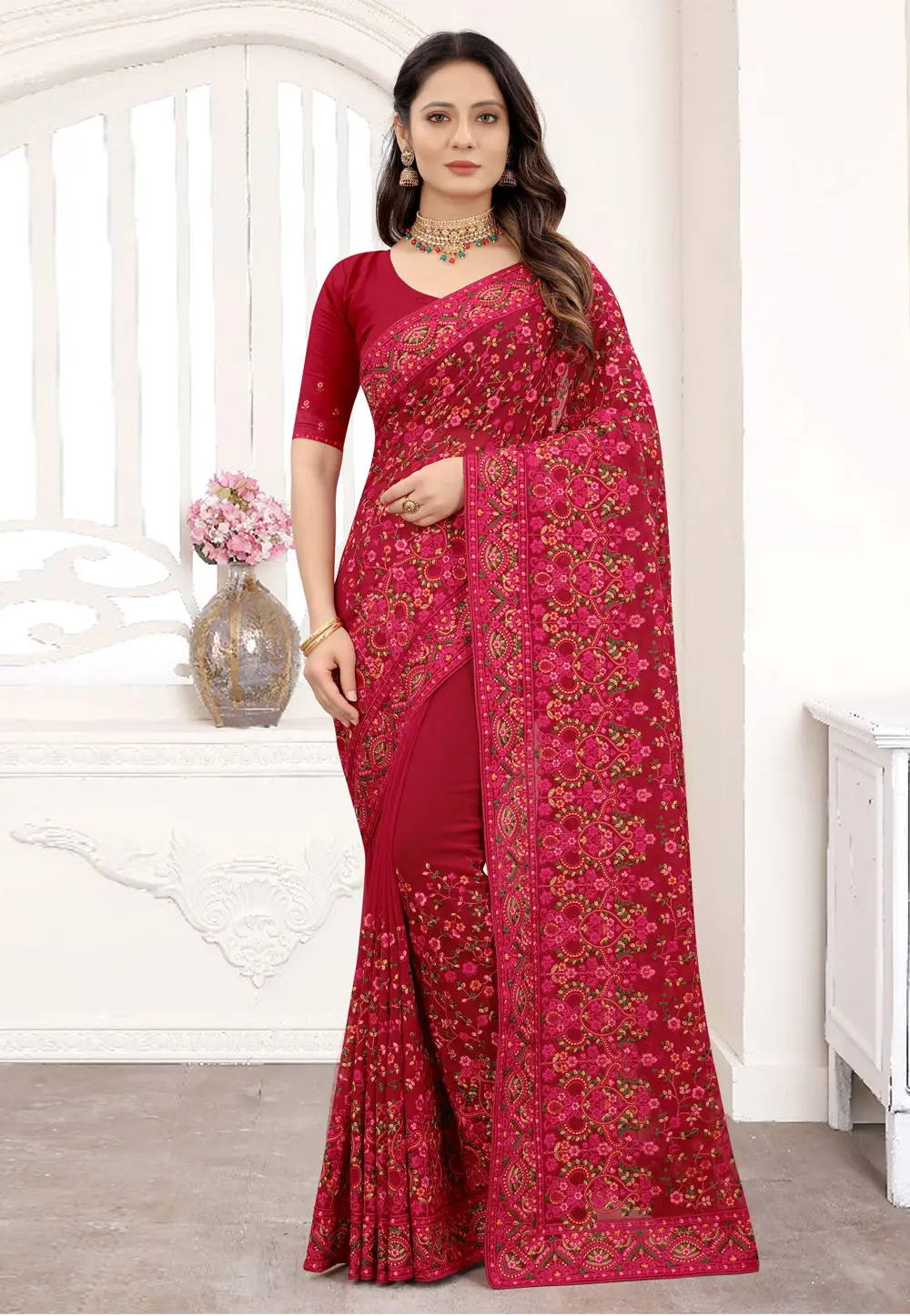 Maroon Georgette Saree With Blouse 298357