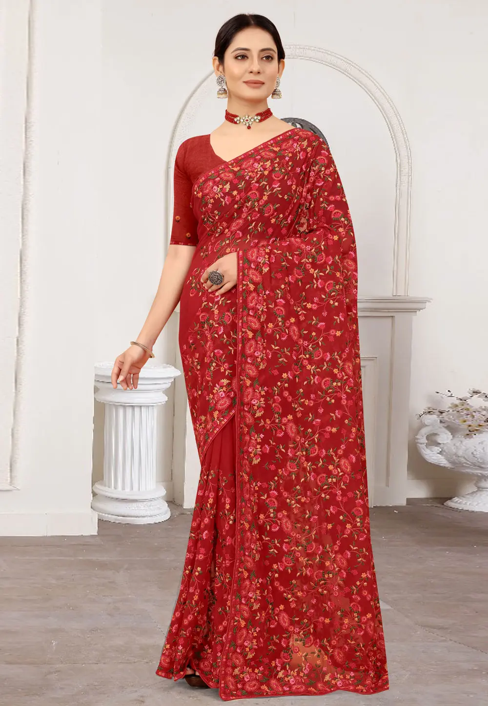 Maroon Georgette Saree With Blouse 298359