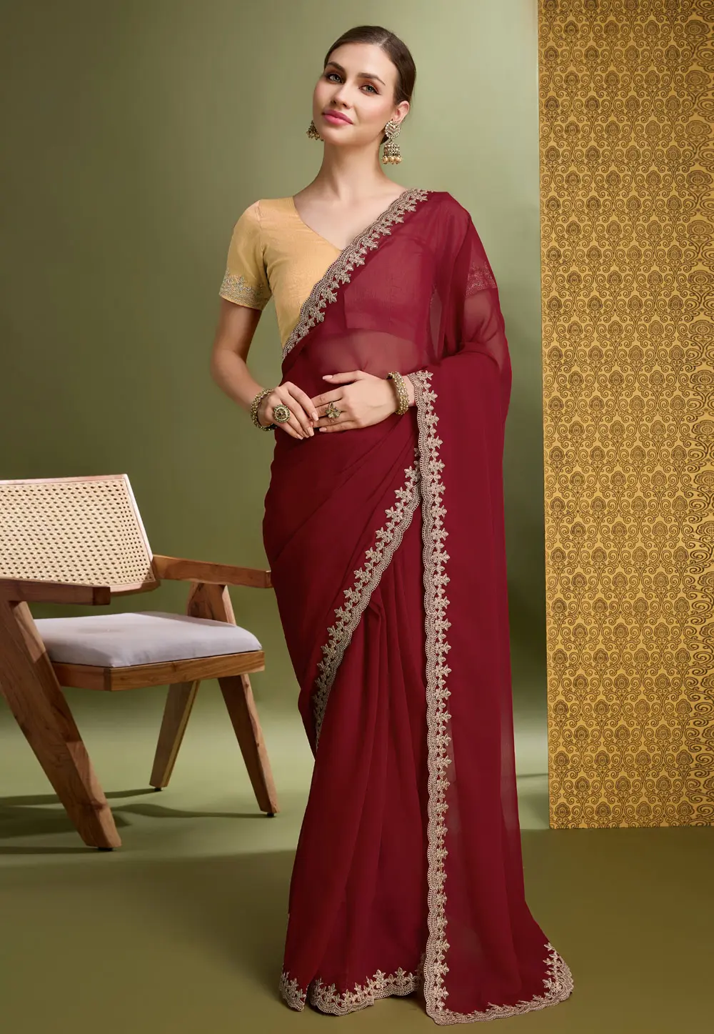 Maroon Georgette Saree With Blouse 302030