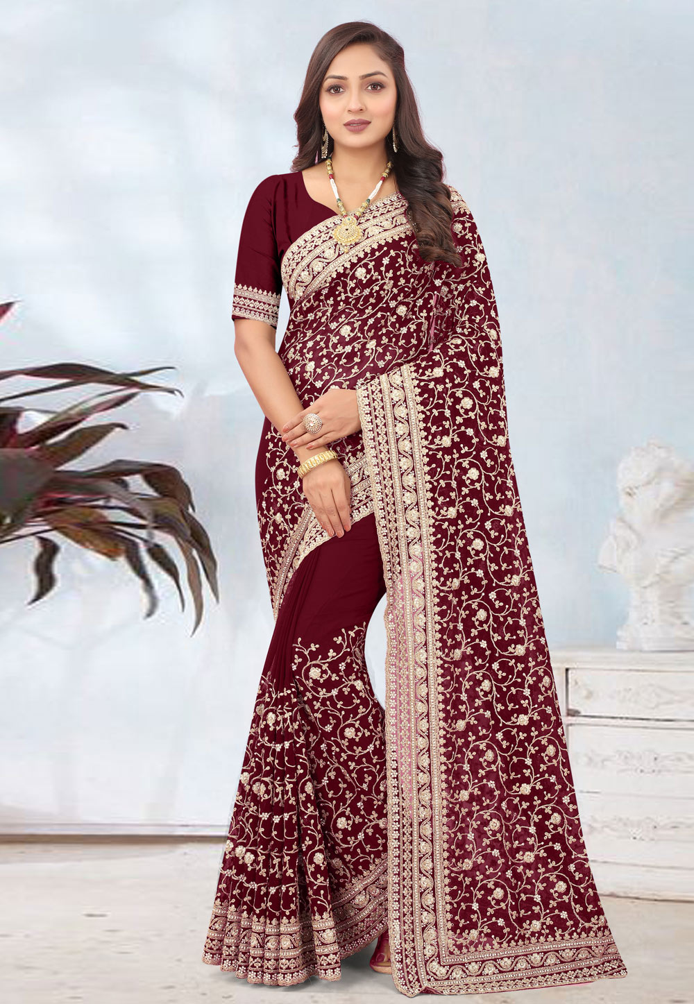 Maroon Georgette Saree With Blouse 282367