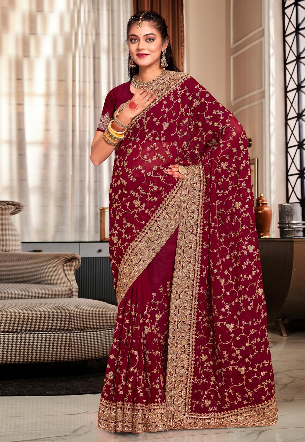 Maroon Georgette Saree With Blouse 283593