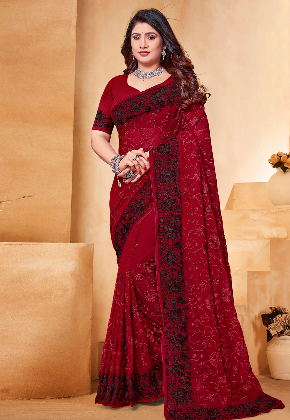 Maroon Georgette Saree With Blouse 287203
