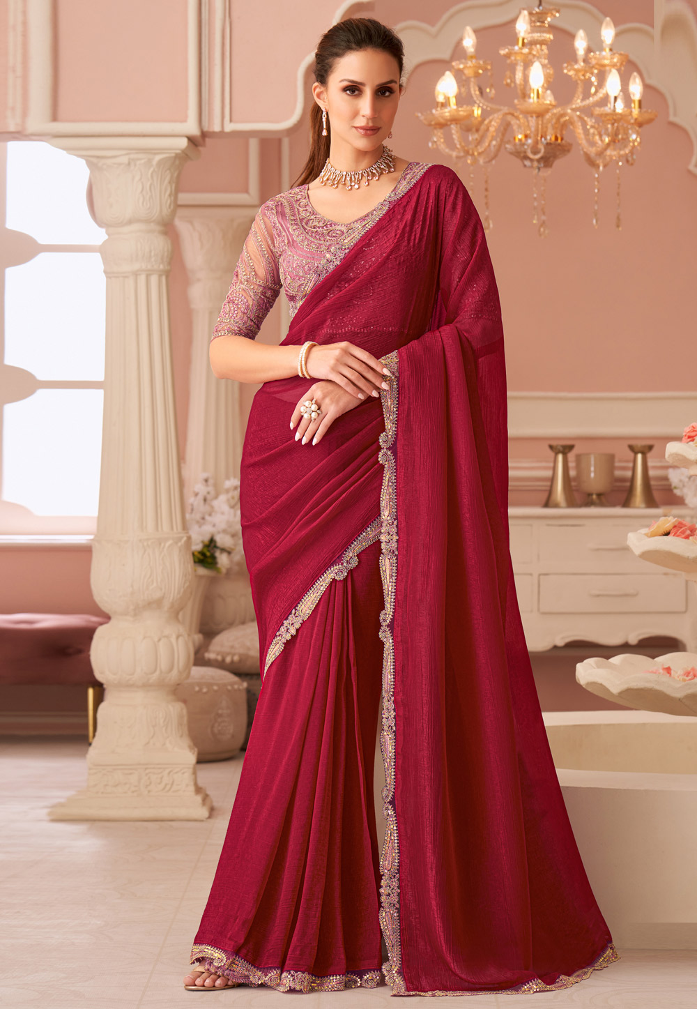 Maroon Georgette Saree With Blouse 306250