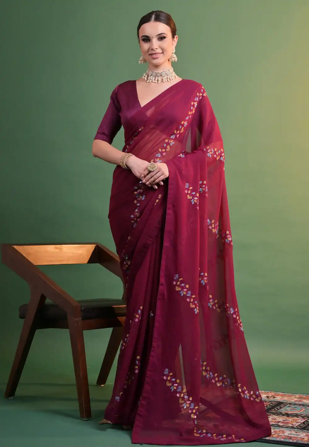 Maroon Georgette Saree With Blouse 288734