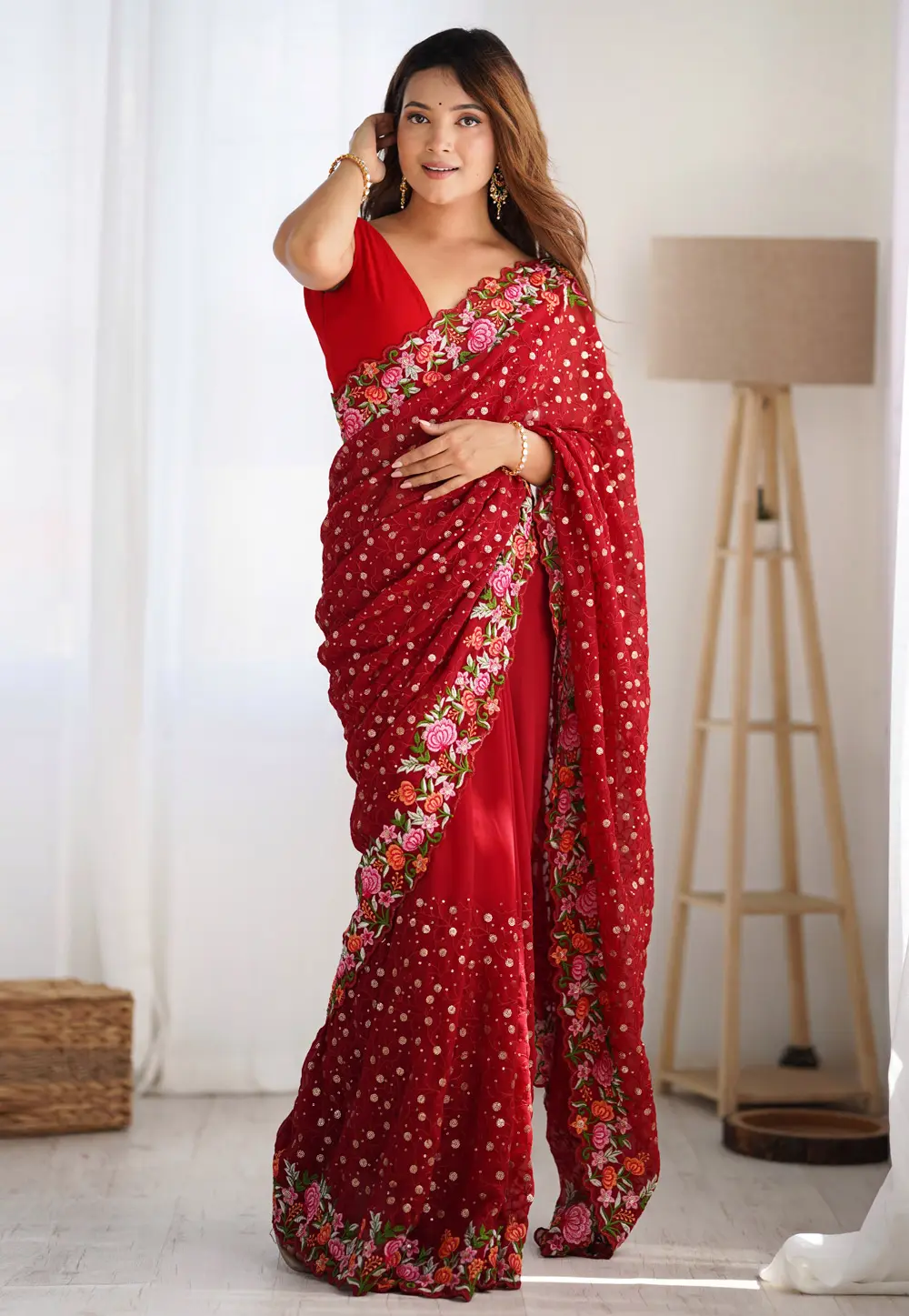 Maroon Georgette Saree With Blouse 300326