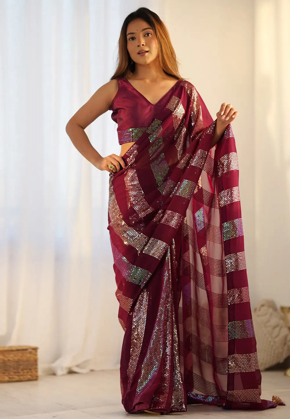 Maroon Georgette Saree With Blouse 301220