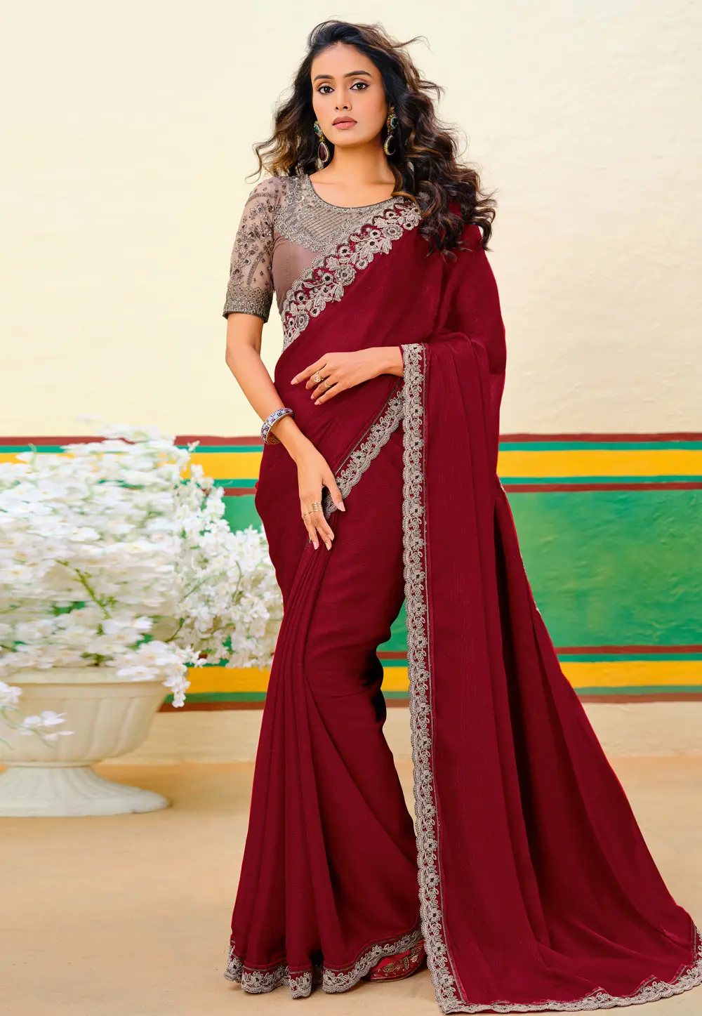 Maroon Georgette Saree With Blouse 302074