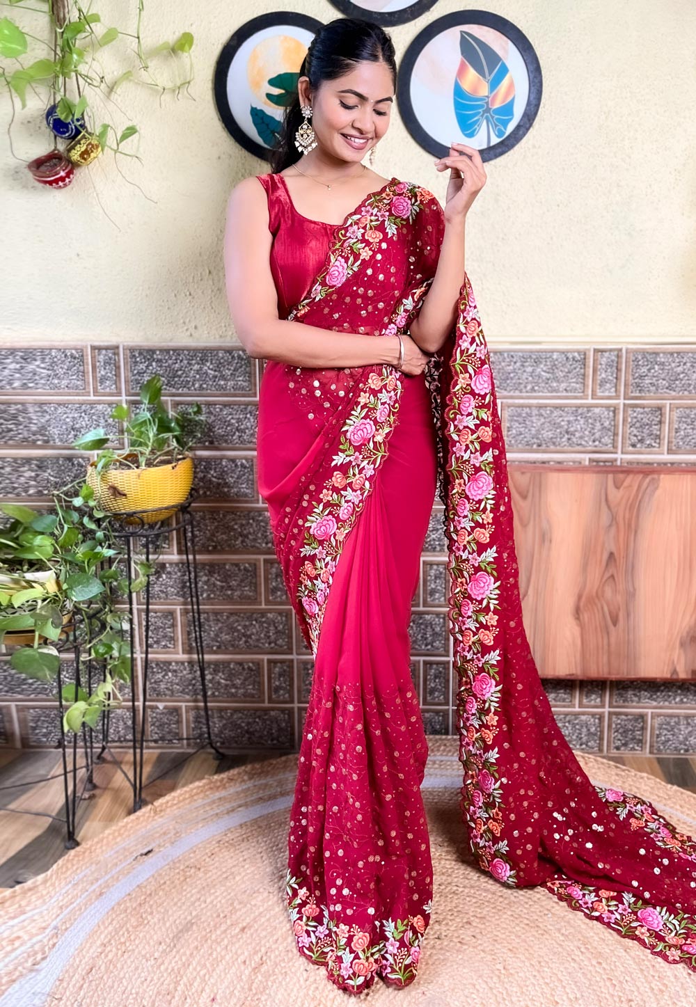 Maroon Georgette Saree With Blouse 311002