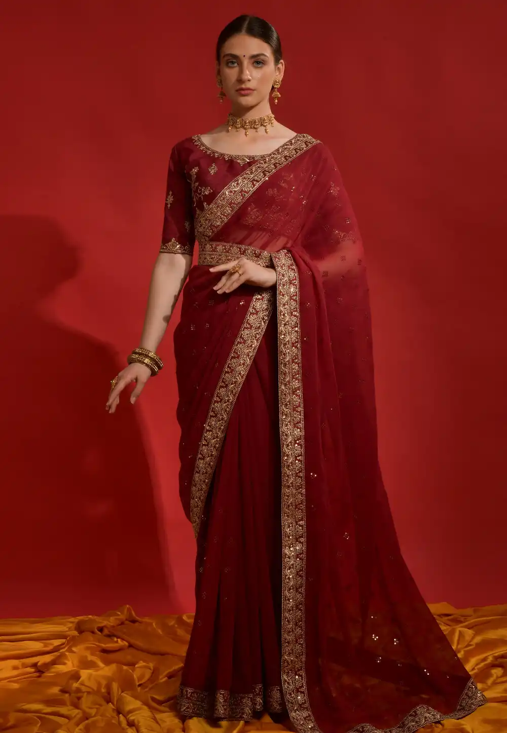 Maroon Georgette Saree With Blouse 291479