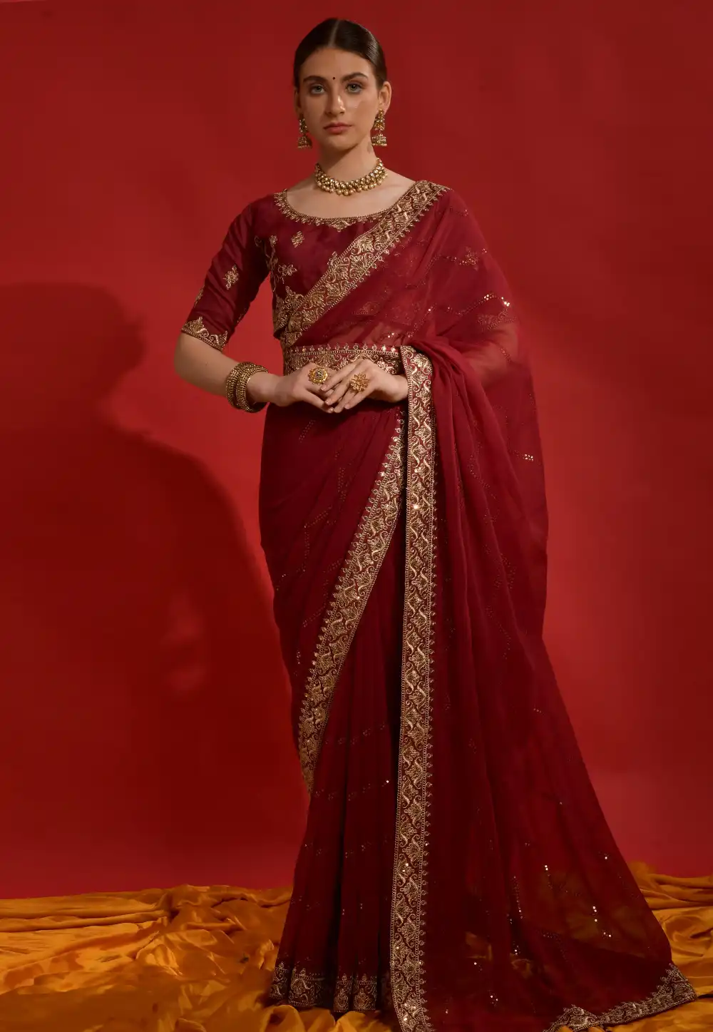 Maroon Georgette Saree With Blouse 291483