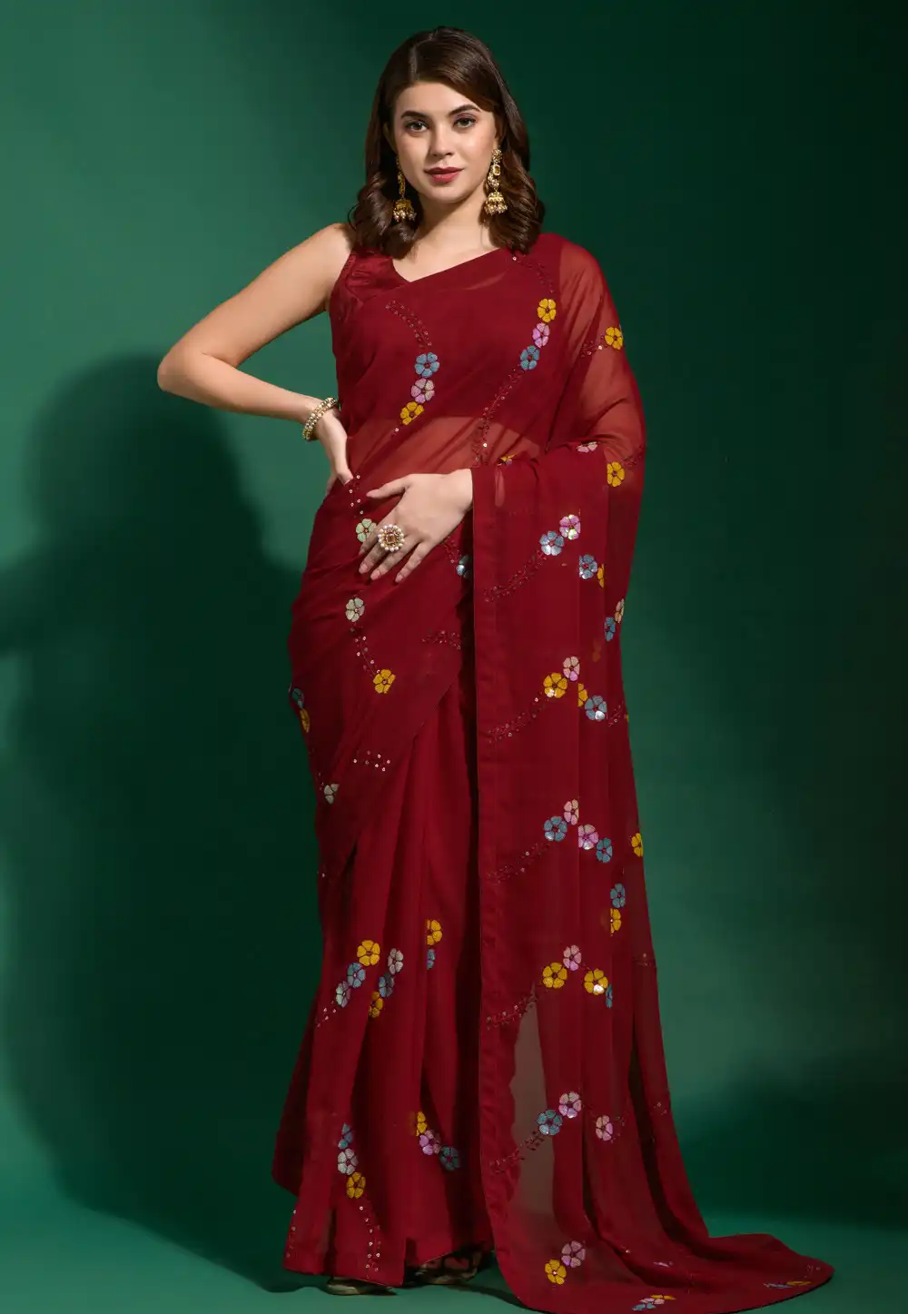 Maroon Georgette Saree With Blouse 291462