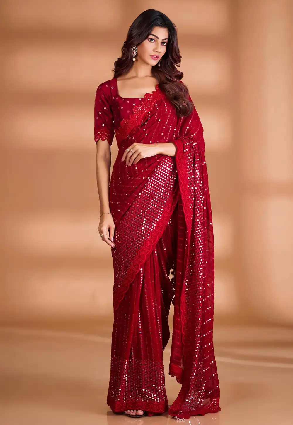 Maroon Georgette Saree With Blouse 291450