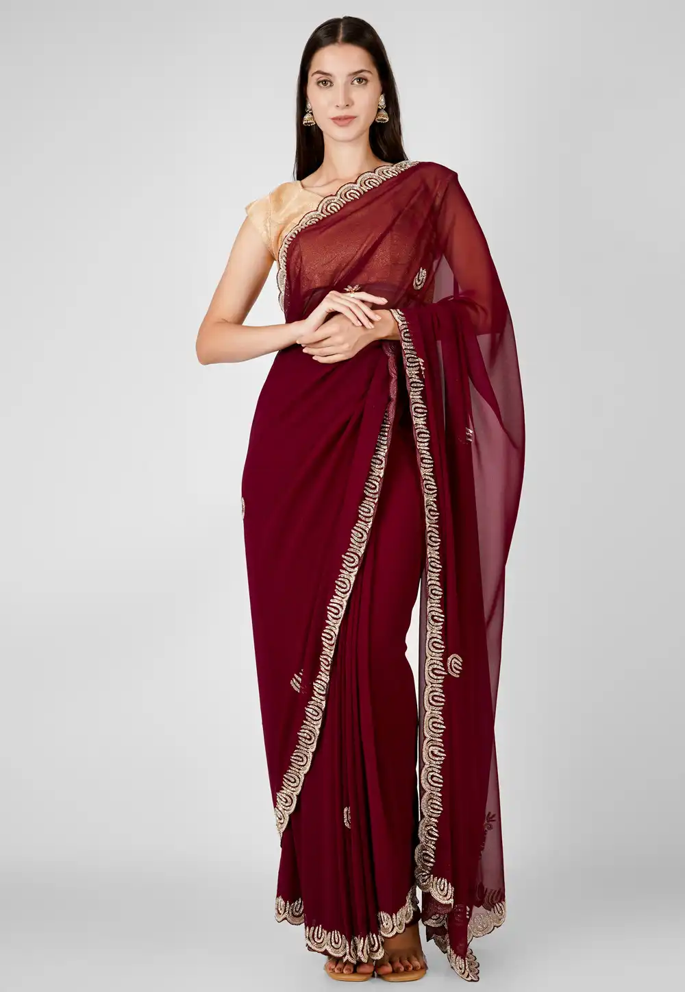 Maroon Georgette Saree With Blouse 293486