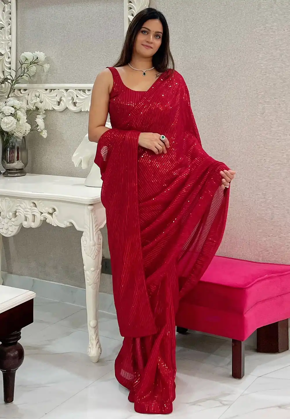 Maroon Georgette Sequence Saree 294149