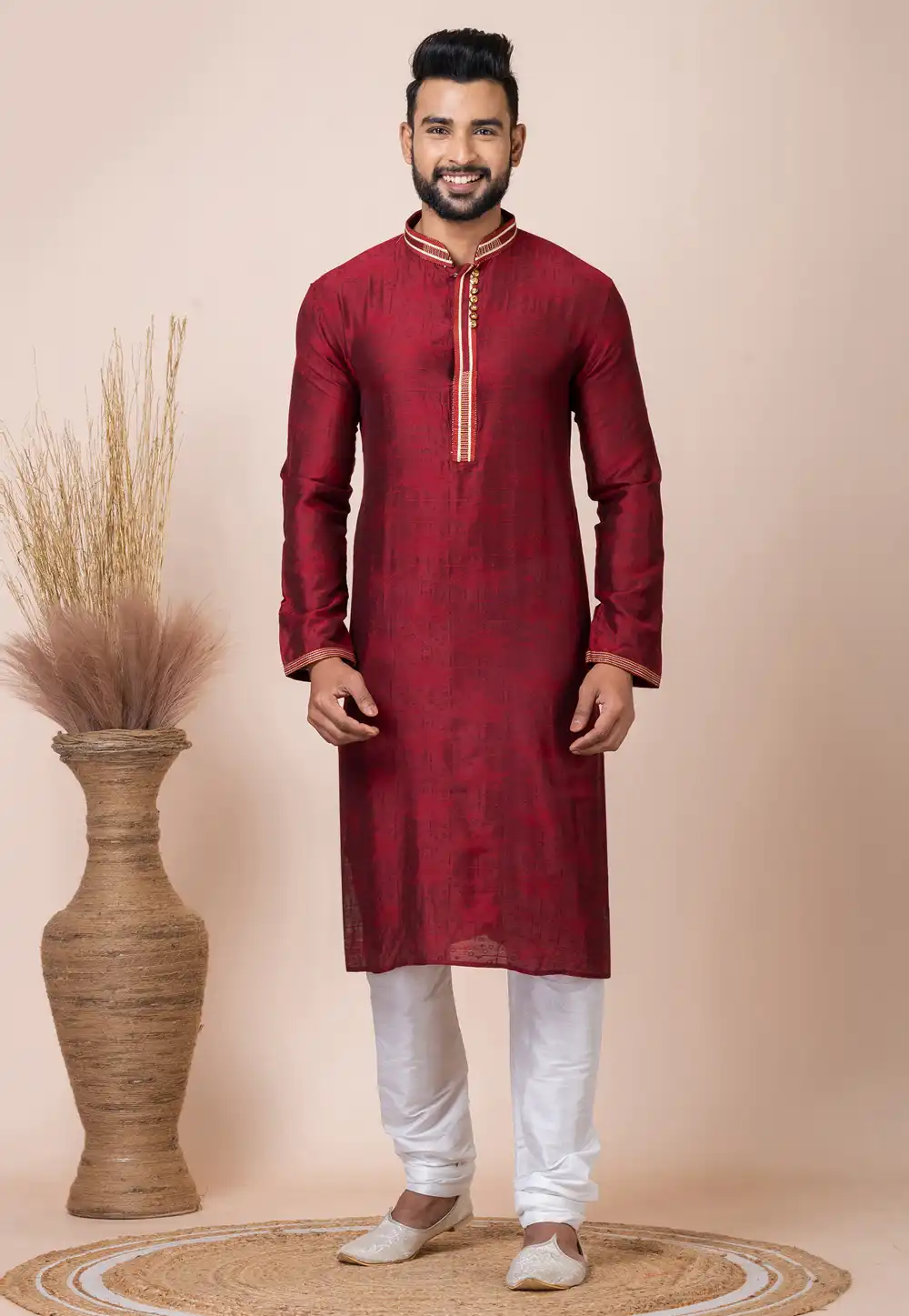 Maroon Jacquard Kurta Pajama 293944