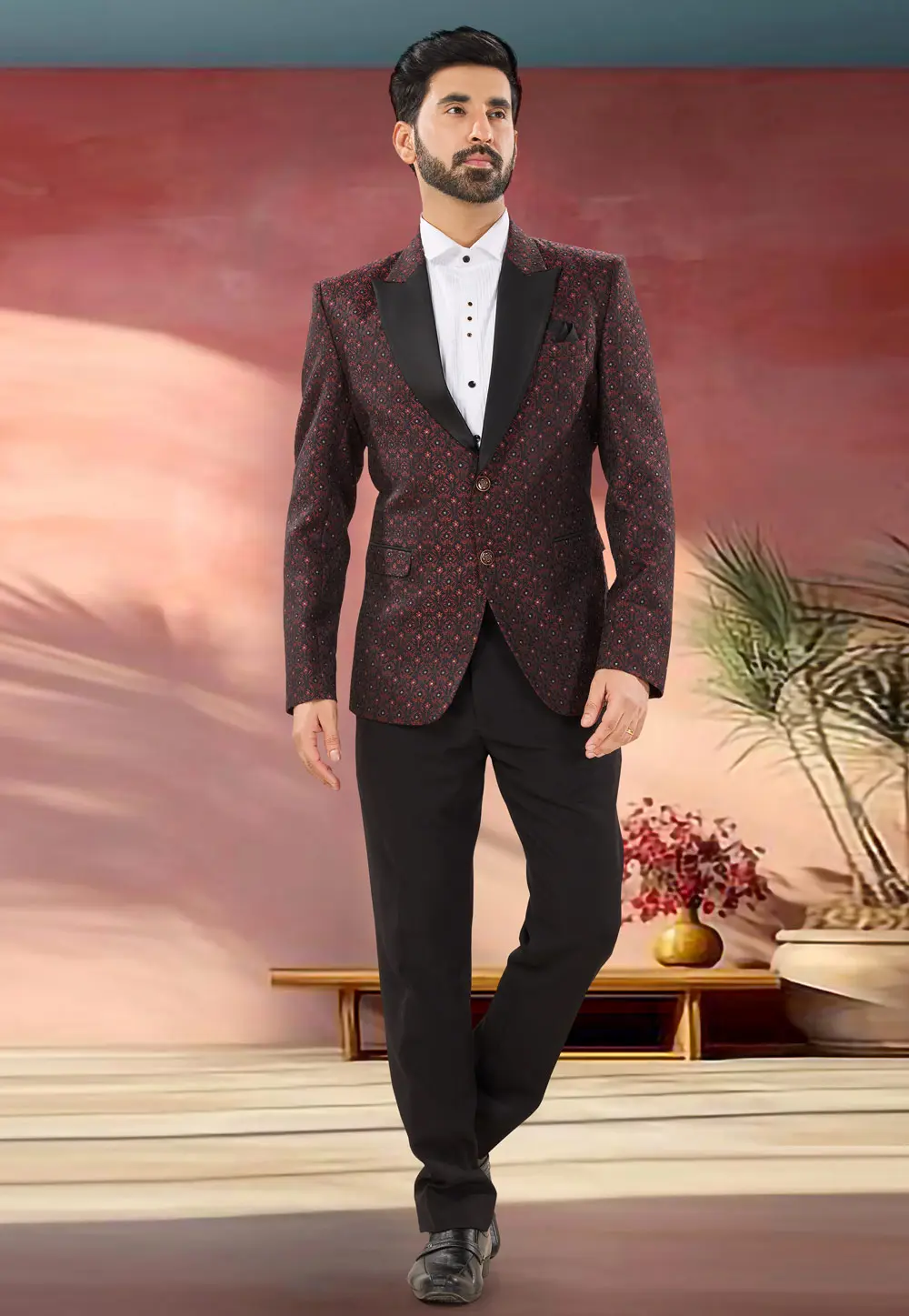 Maroon Jacquard Tuxedos Suit 302174