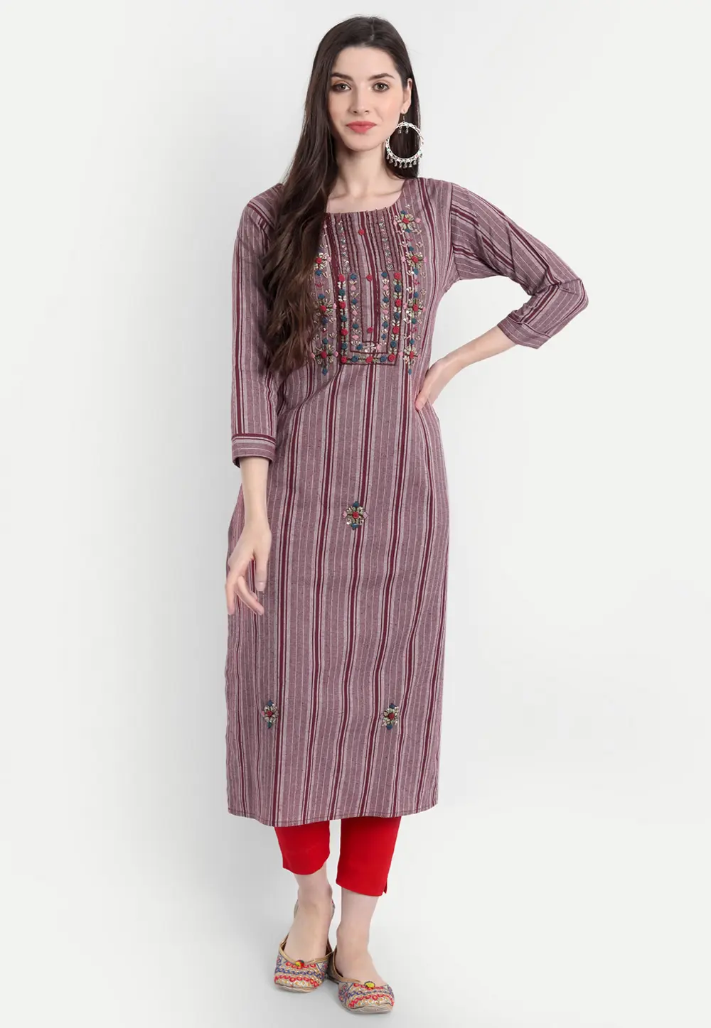 Maroon Khadi Cotton Long Kurti 300489