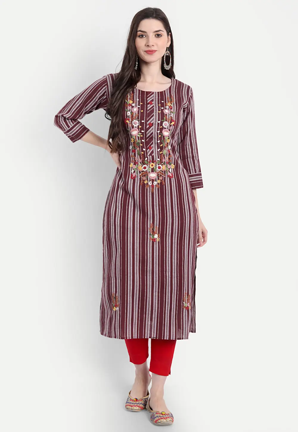 Maroon Khadi Cotton Long Tunic 300486