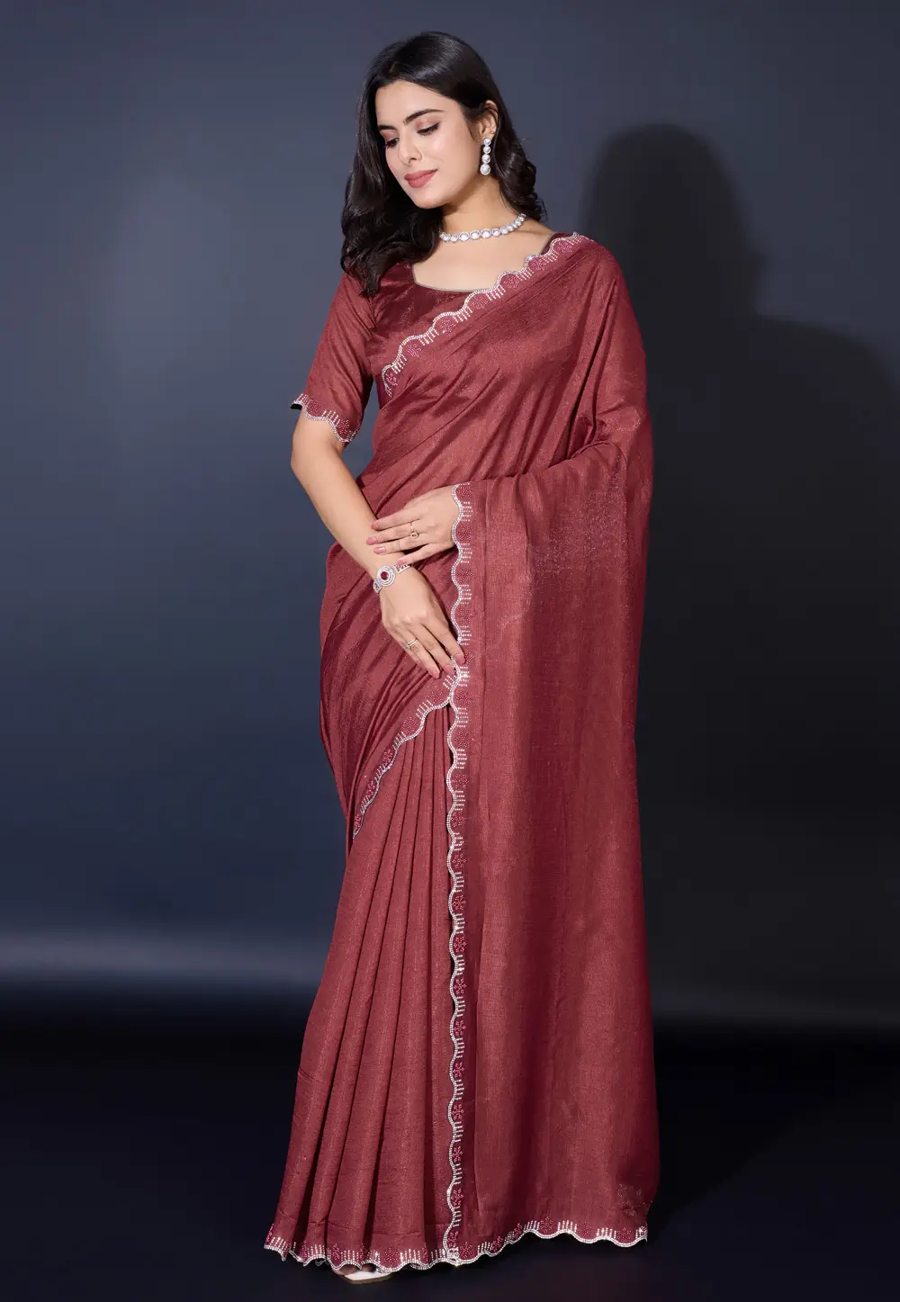 Maroon Khadi Saree With Blouse 295329