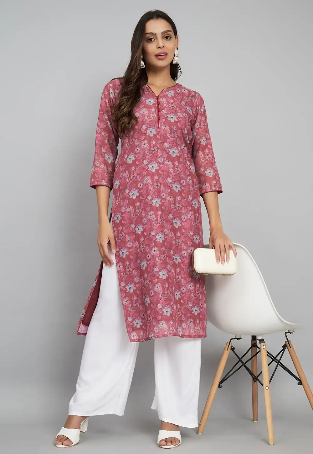 Maroon Linen Kurta Set With Palazzo 290259