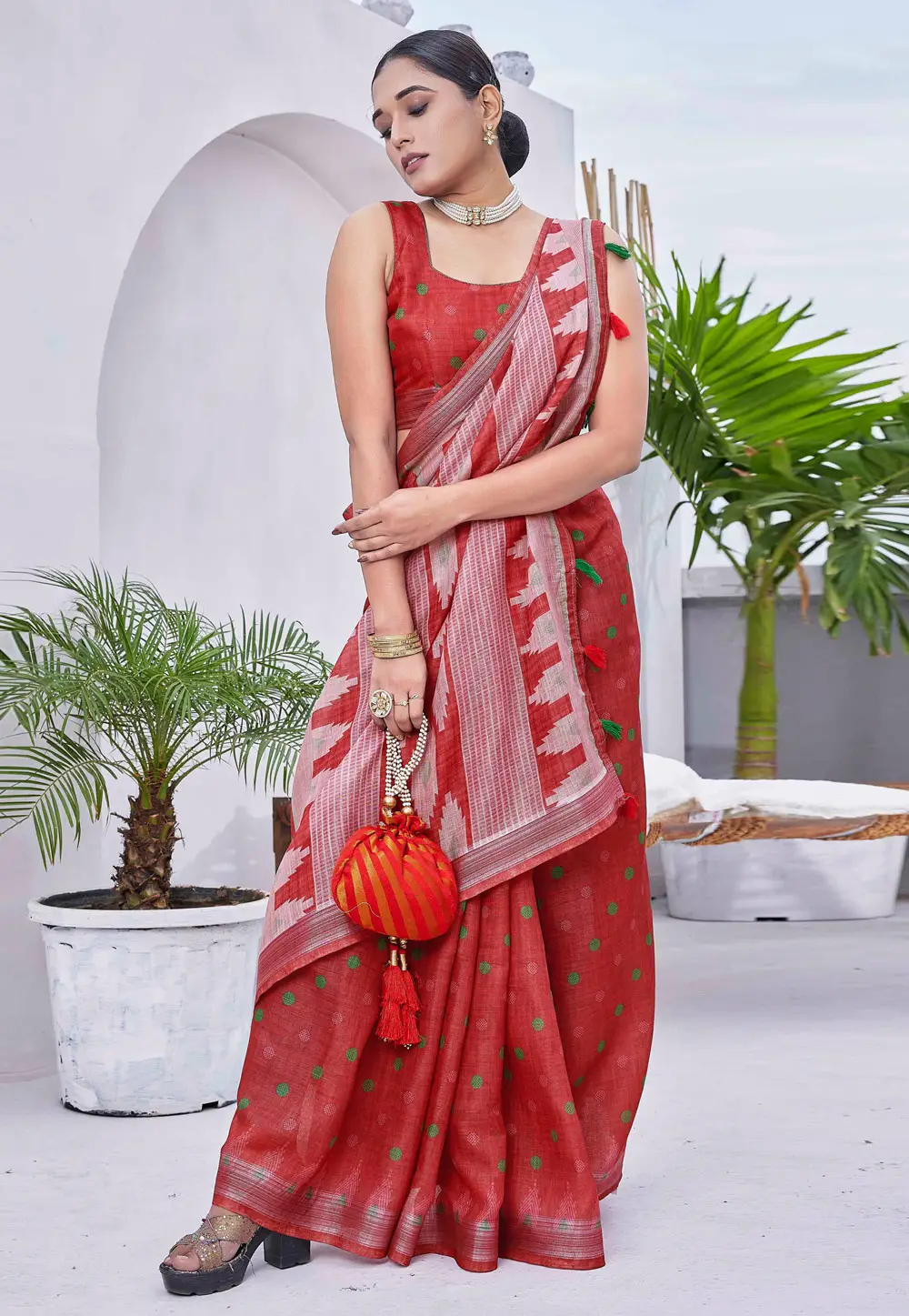 Maroon Linen Saree With Blouse 296046