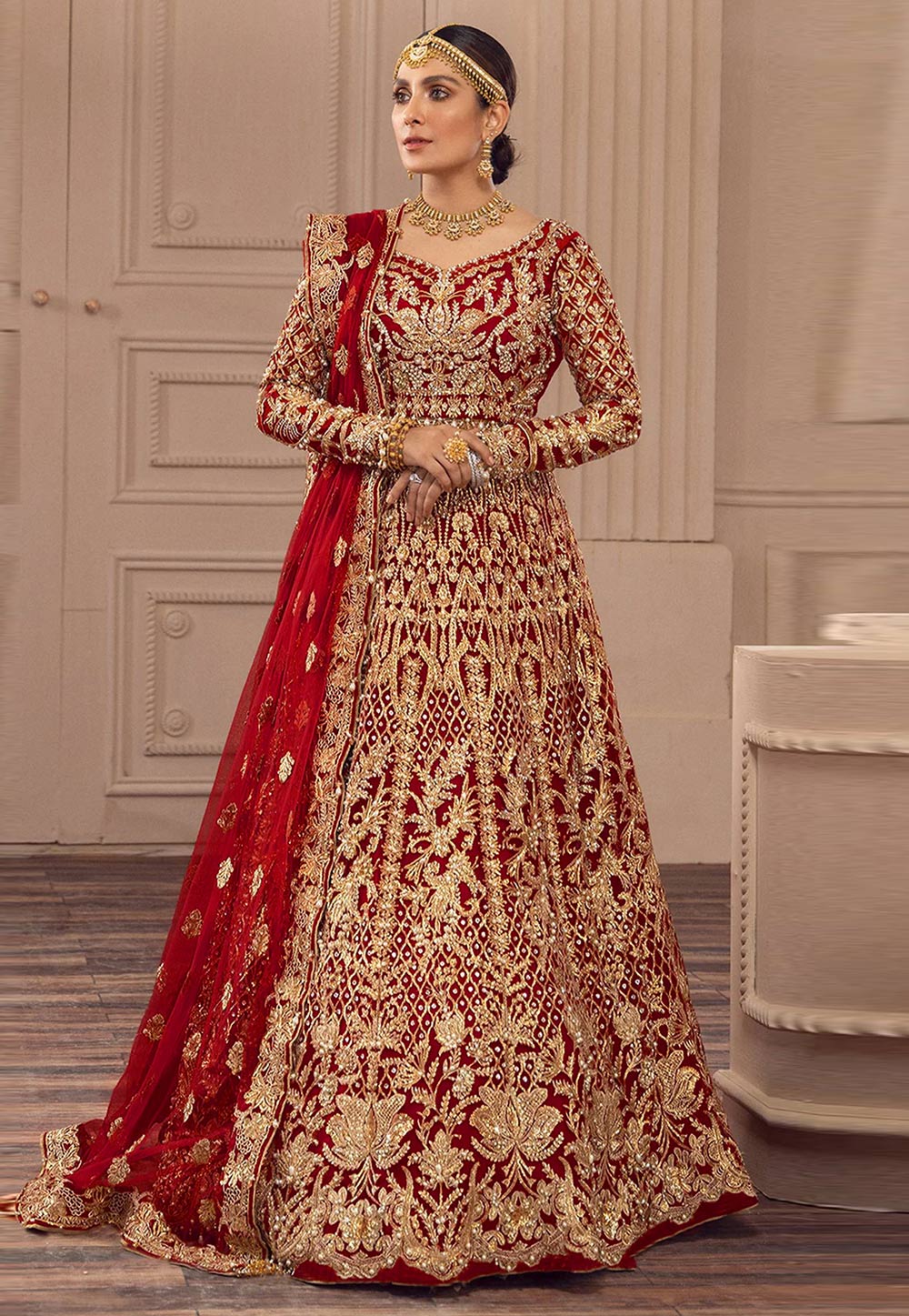 Maroon Net Embroidered Anarkali Suit 310394