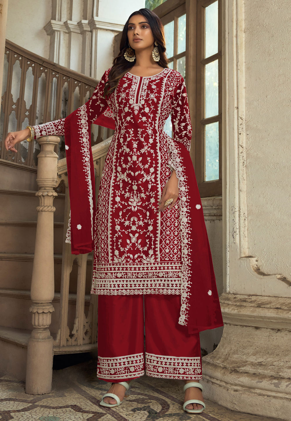Maroon Net Embroidered Pakistani Suit 278511