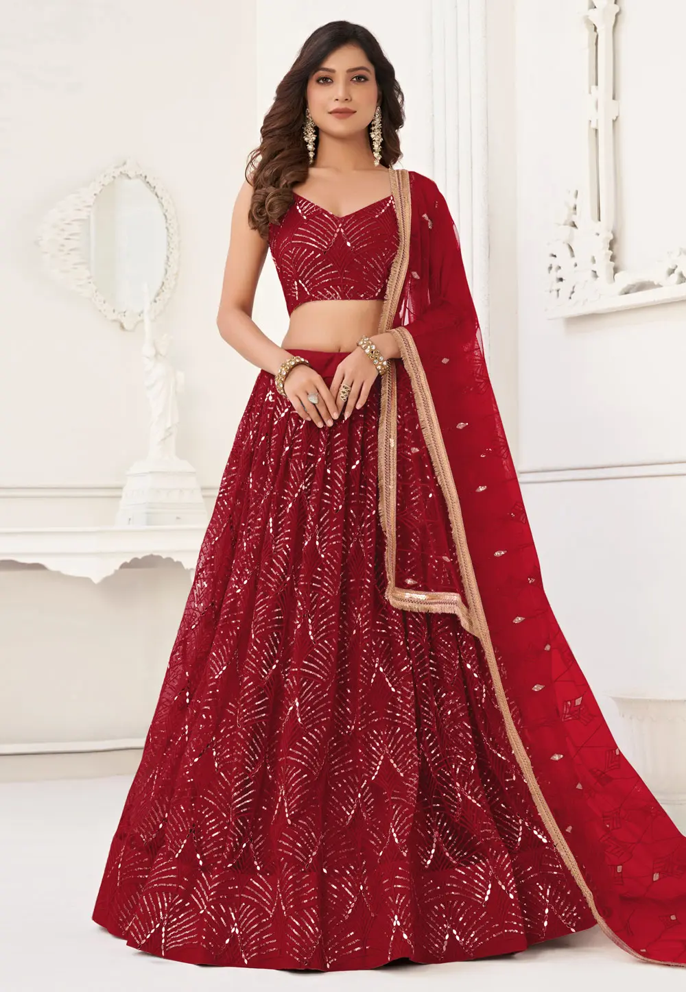 Maroon Net Lehenga Choli 299768