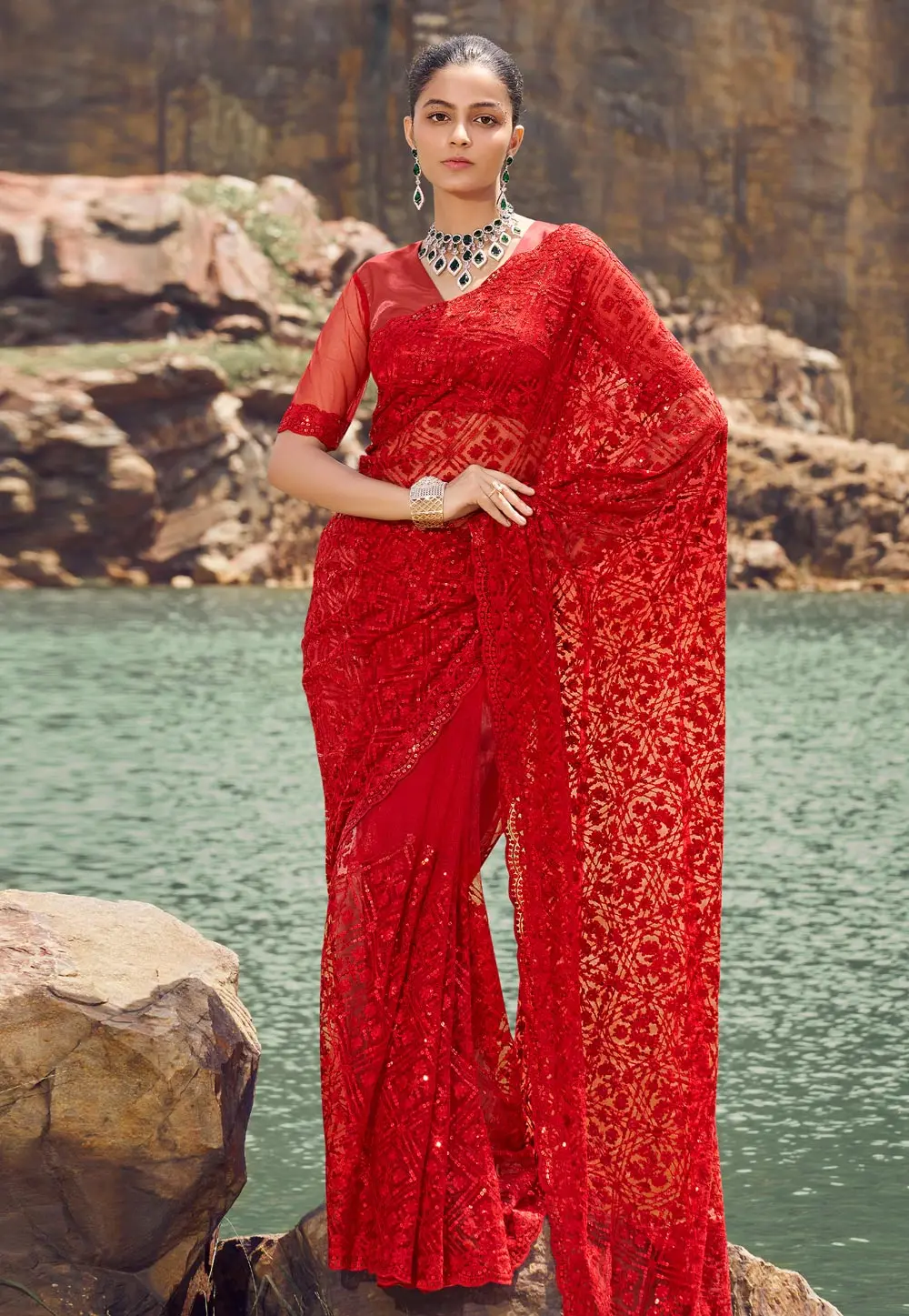 Maroon Net Sequence Saree 301932