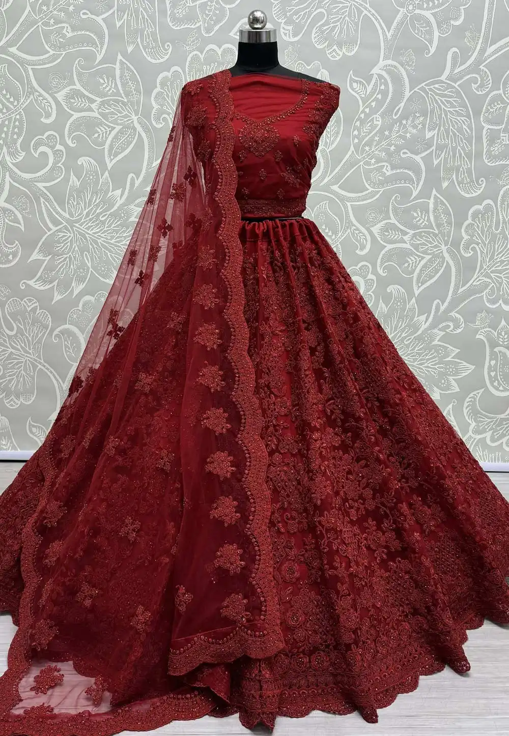 Maroon Net Wedding Lehenga Choli 289830