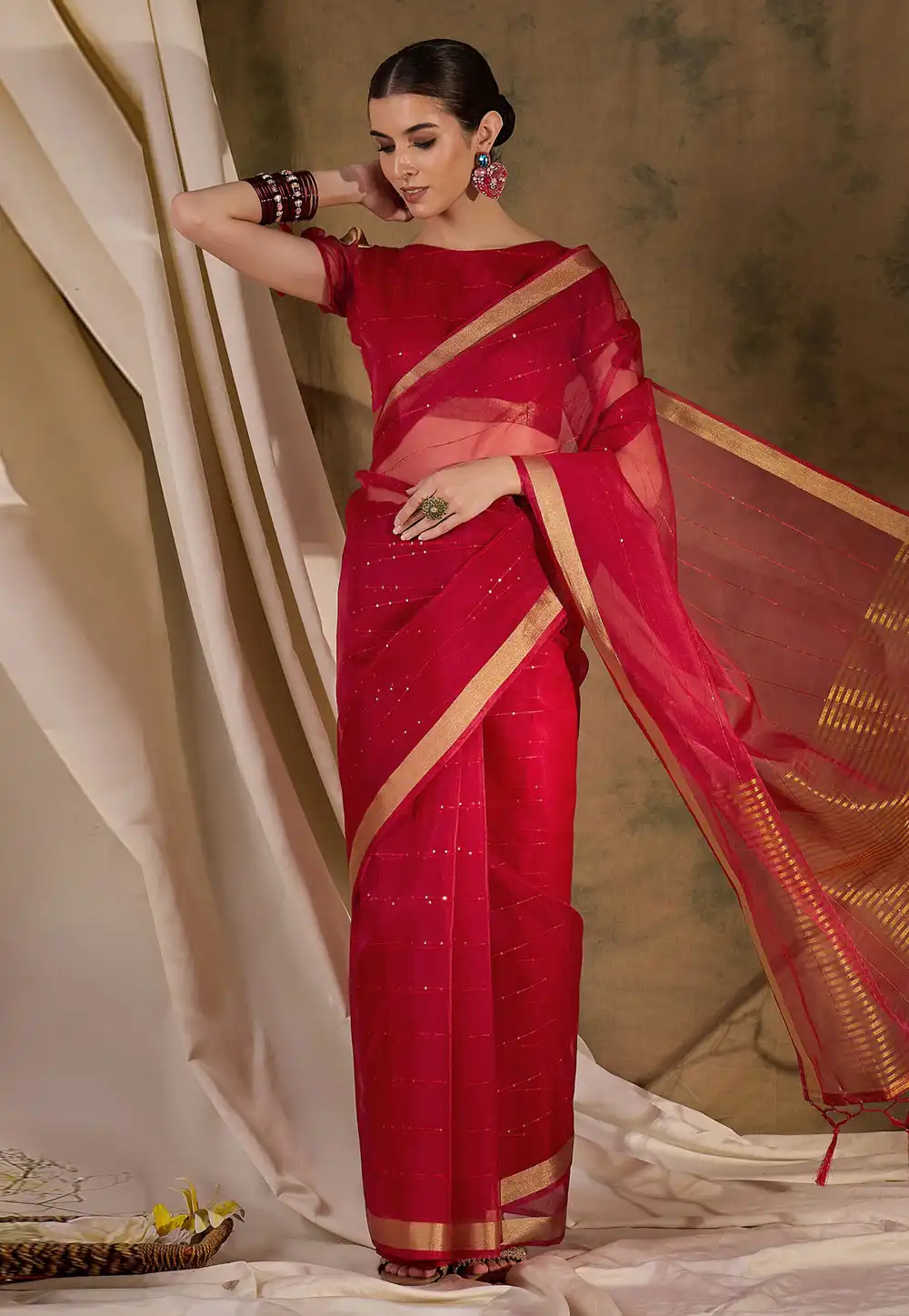 Maroon Organza Saree With Blouse 289585