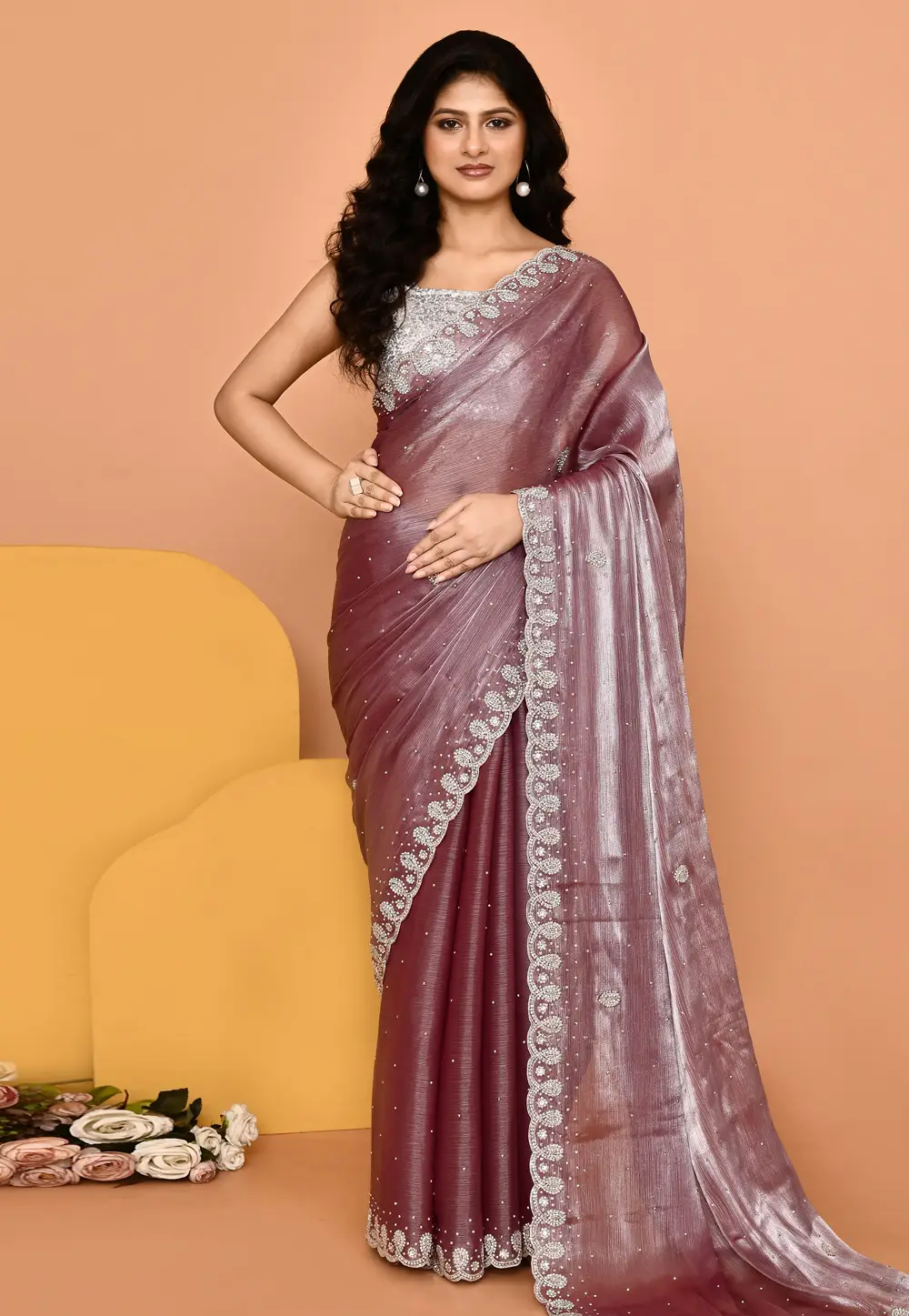 Maroon Organza Saree With Blouse 296025