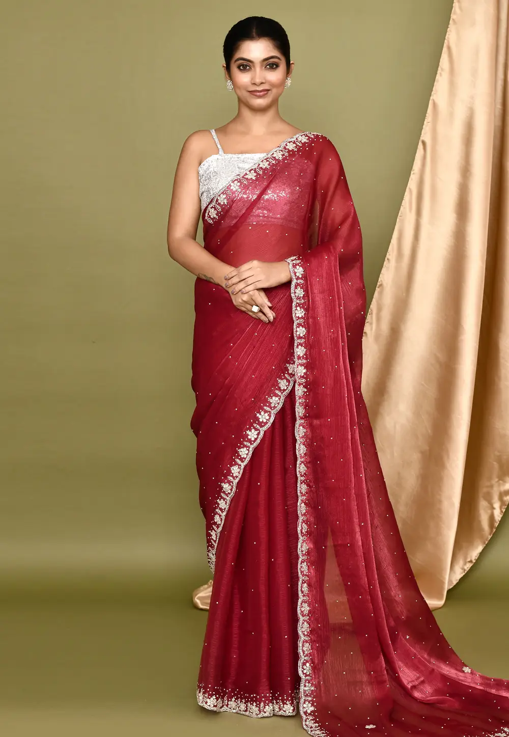 Maroon Organza Saree With Blouse 295948