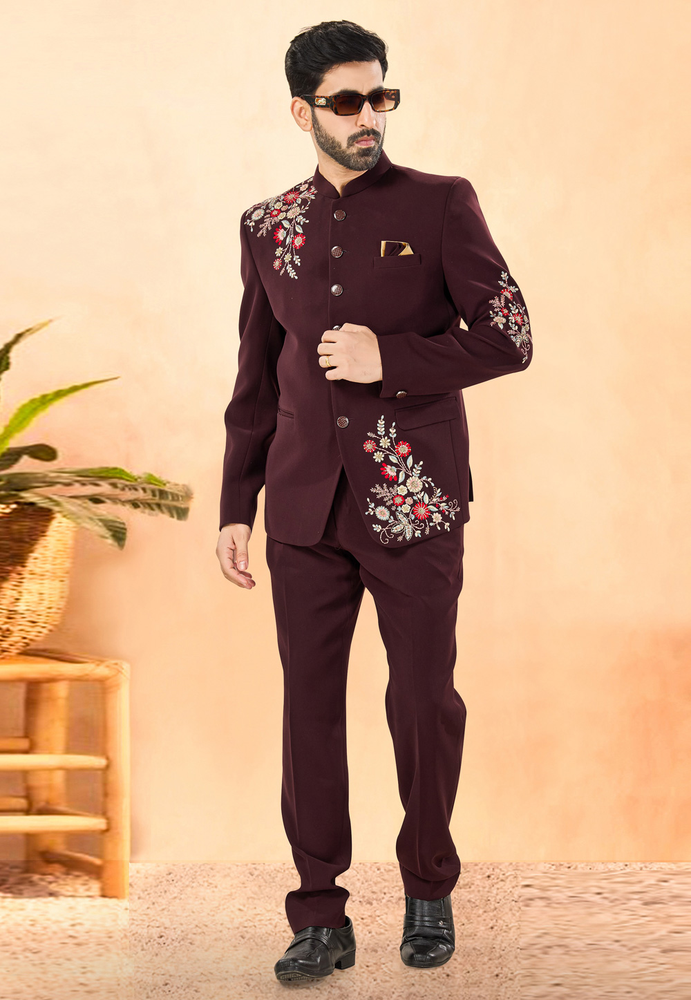 Maroon Rayon Jodhpuri Suit 306146