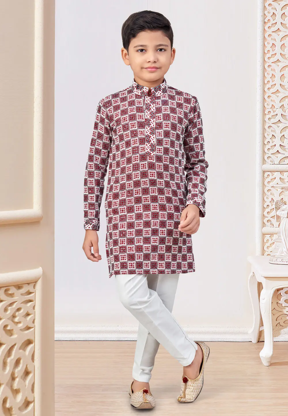 Maroon Rayon Kids Kurta Pajama 303825