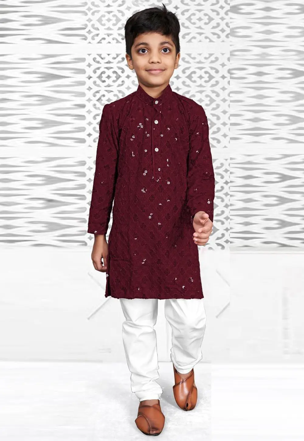 Maroon Rayon Kids Kurta Pajama 304268