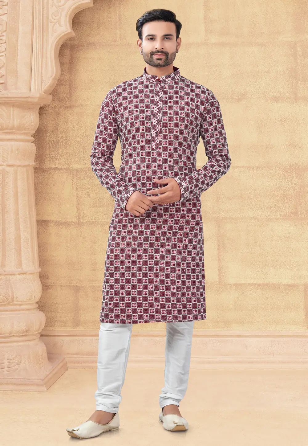 Maroon Rayon Kurta Pajama 296896