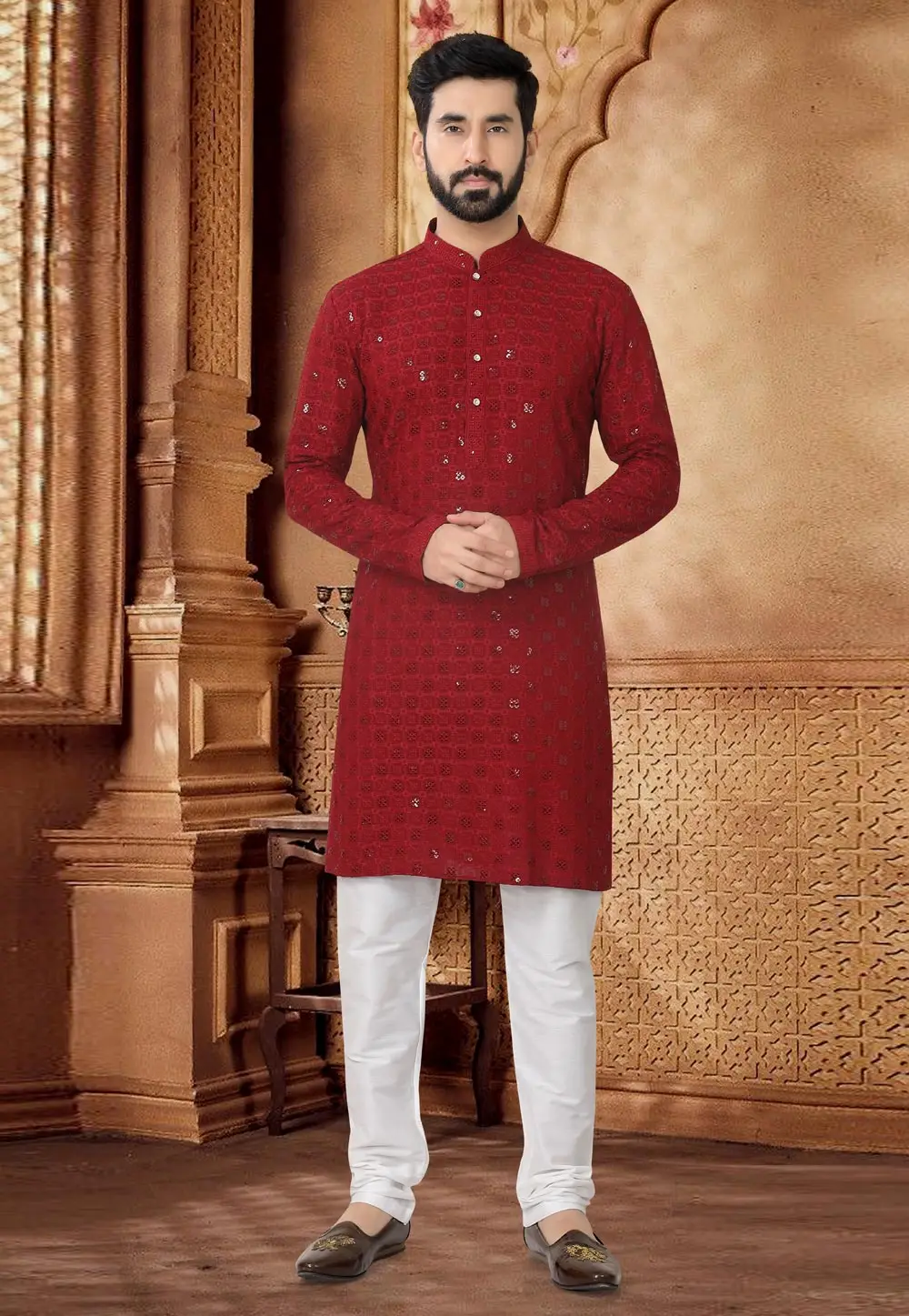 Maroon Rayon Kurta Pajama 296925