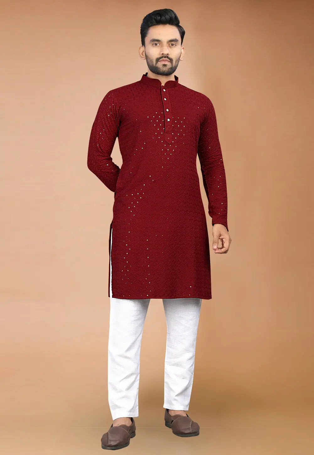 Maroon Rayon Kurta Pajama 301149