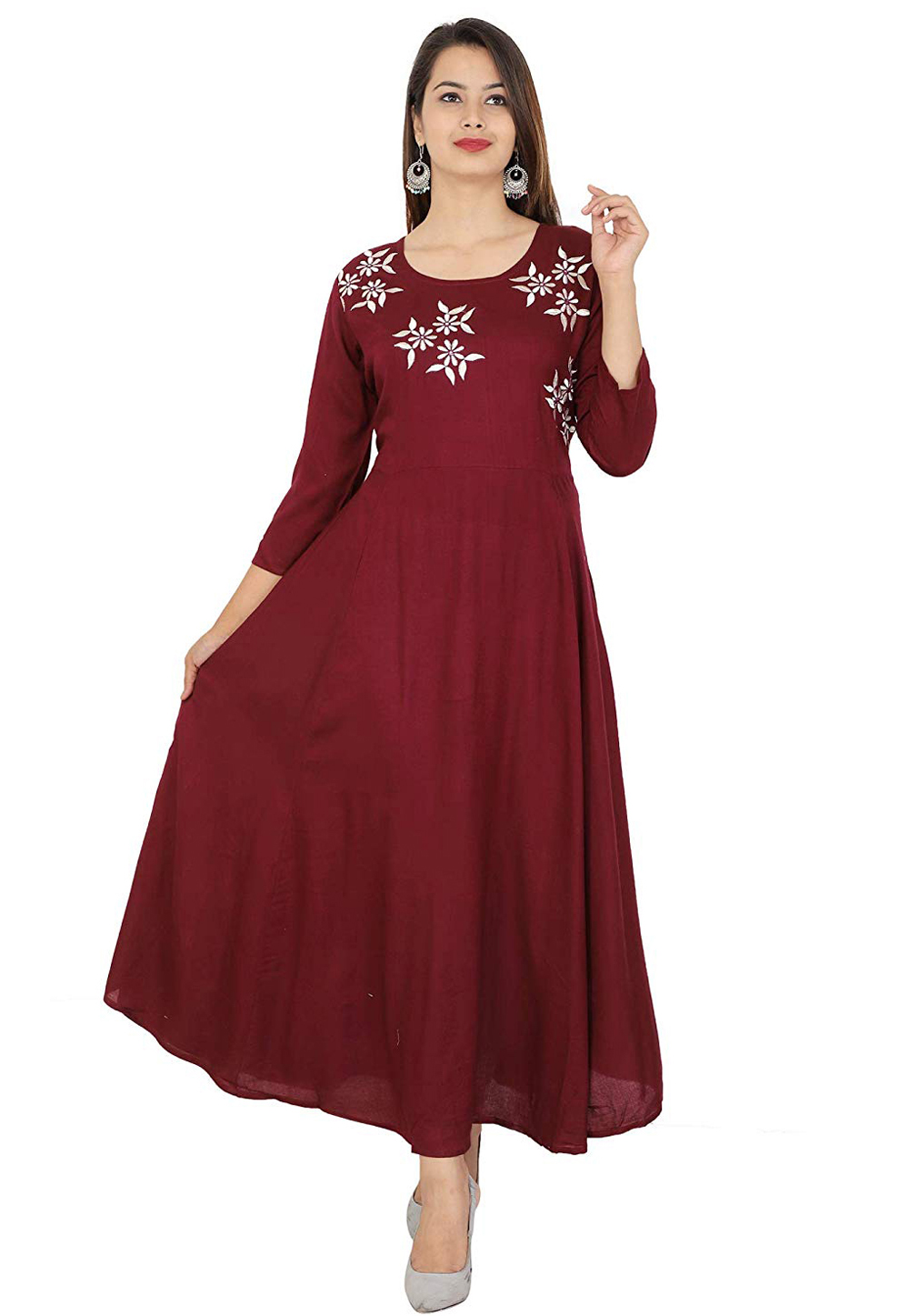 Maroon Rayon Kurta Set With Palazzo 286654