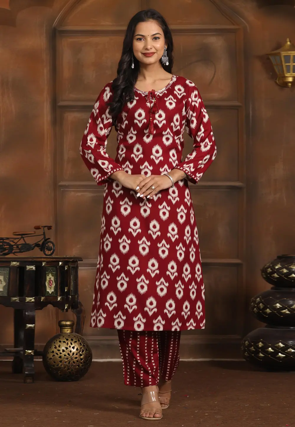 Maroon Rayon Kurta Set With Pent 301402